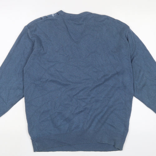 Hearts & Bows Womens Blue V-Neck Cotton Pullover Jumper Size M