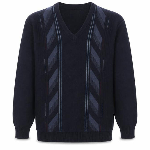Carabou Mens Blue V-Neck Striped Cotton Pullover Jumper Size M Long Sleeve
