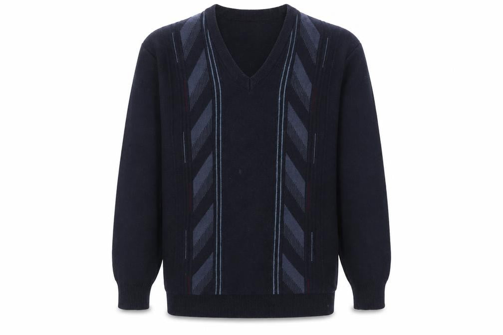 Carabou Mens Blue V-Neck Striped Cotton Pullover Jumper Size M Long Sleeve