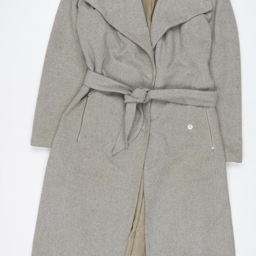 VERO MODA Womens Grey Overcoat Coat Size L Zip - Belted