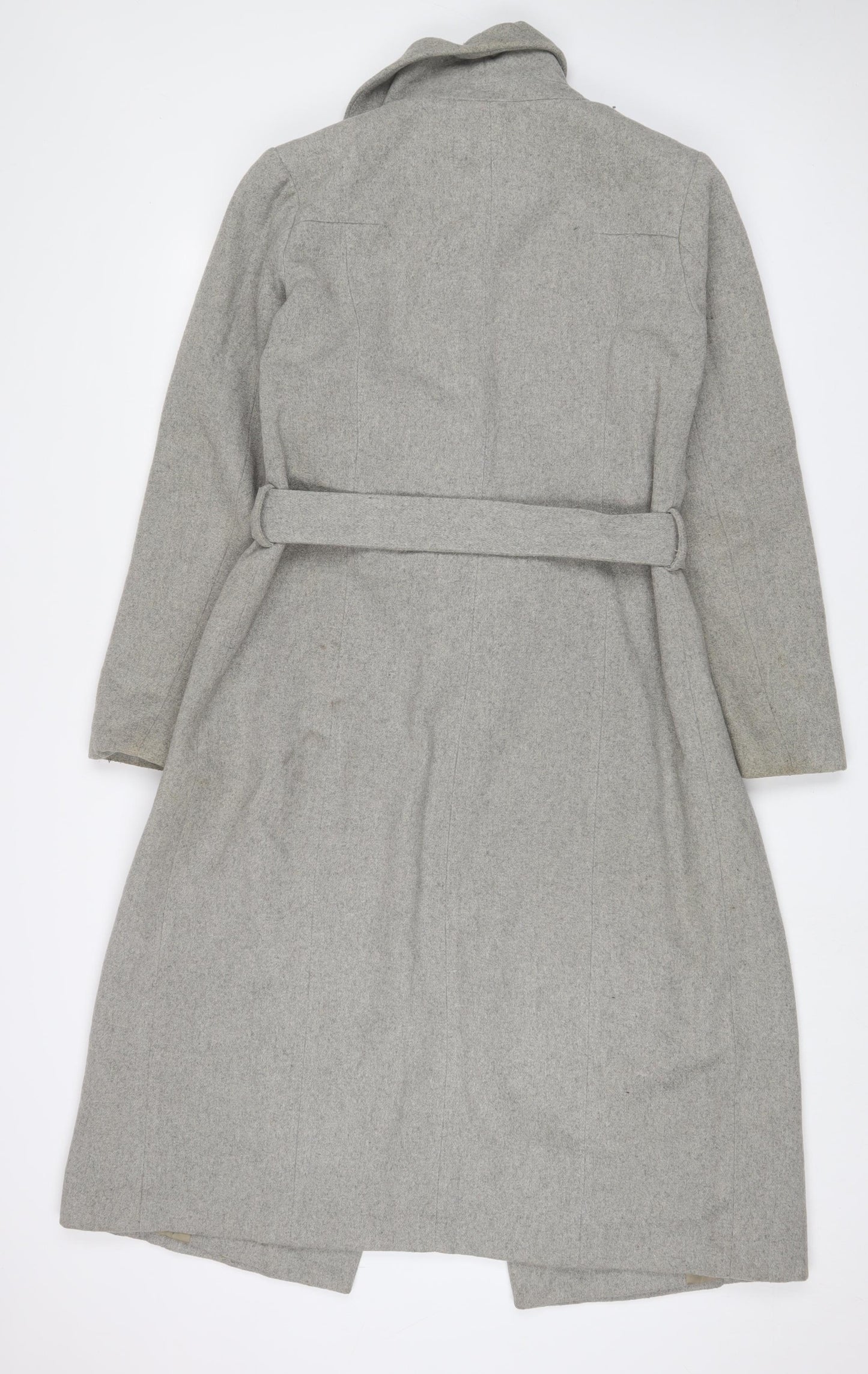 VERO MODA Womens Grey Overcoat Coat Size L Zip - Belted