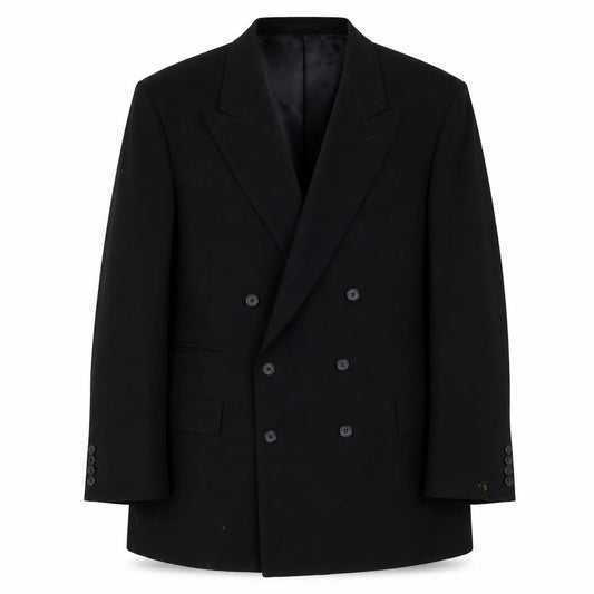 Front view of Carl Stuart men’s black polyester jacket suit jacket, size 44, regular