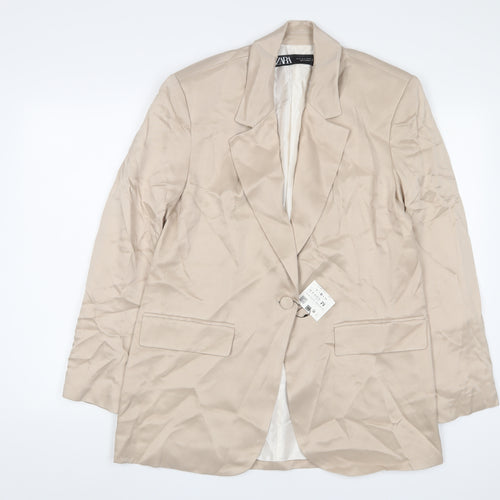 Zara Womens Beige Jacket Blazer Size M Button