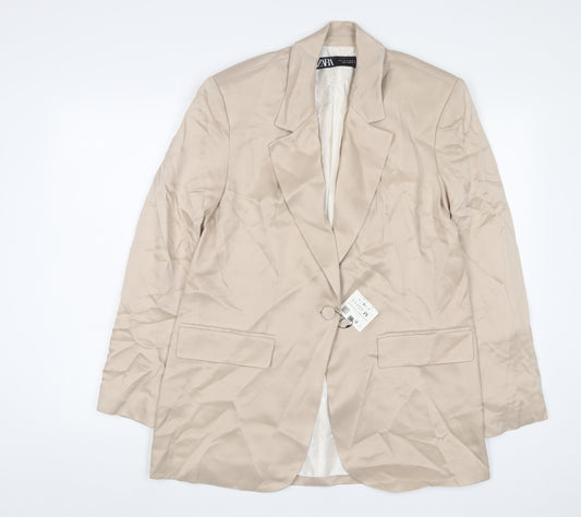 Zara Womens Beige Jacket Blazer Size M Button