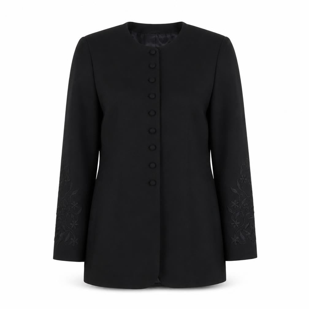 Richards Womens Black Jacket Blazer Size 10 Button - Embroidered