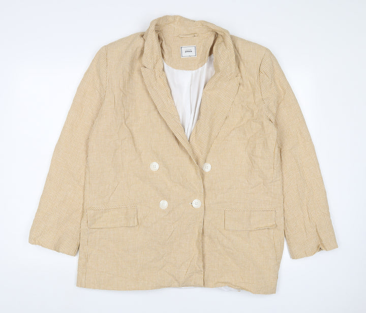 Pimkie Womens Yellow Plaid Jacket Blazer Size XL Button