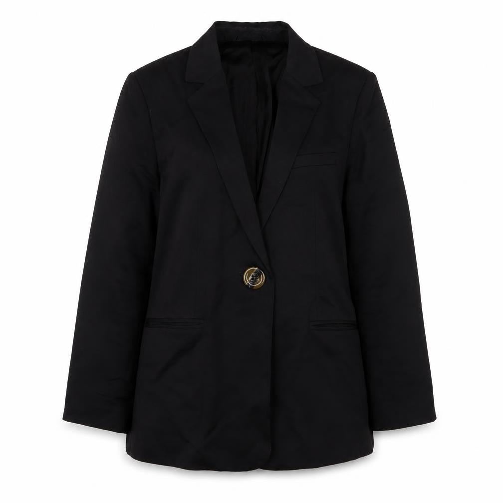 Front view of & Other Stories women’s black jacket blazer, size UK 12, button