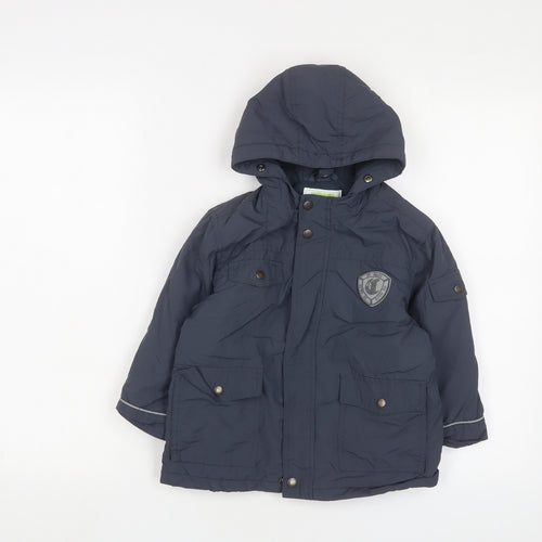Vertbaudet Boys Blue Basic Coat Coat Size 4 Years Zip - Logo, Embroidered