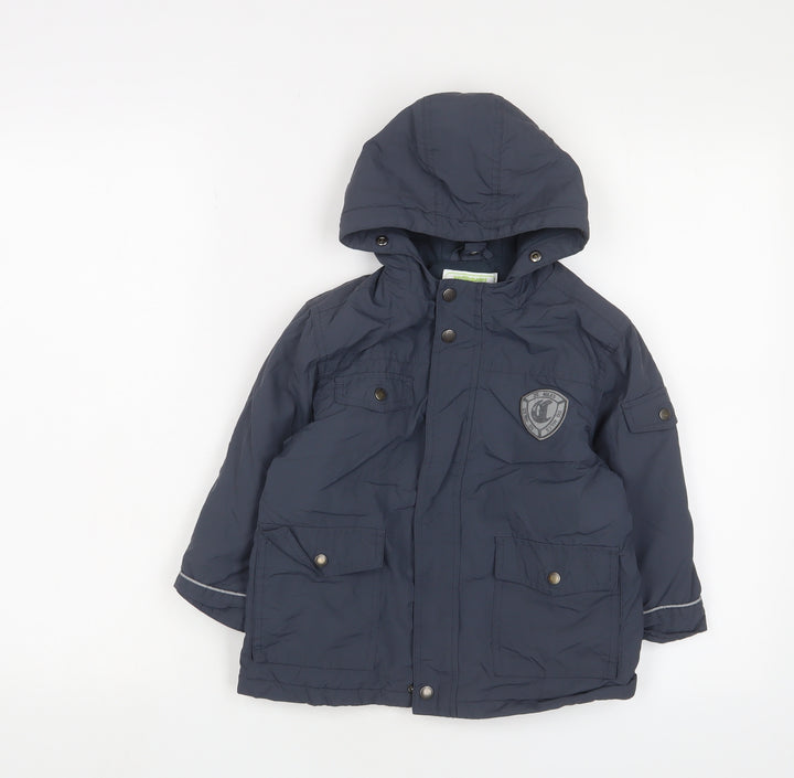 Vertbaudet Boys Blue Basic Coat Coat Size 4 Years Zip - Logo, Embroidered