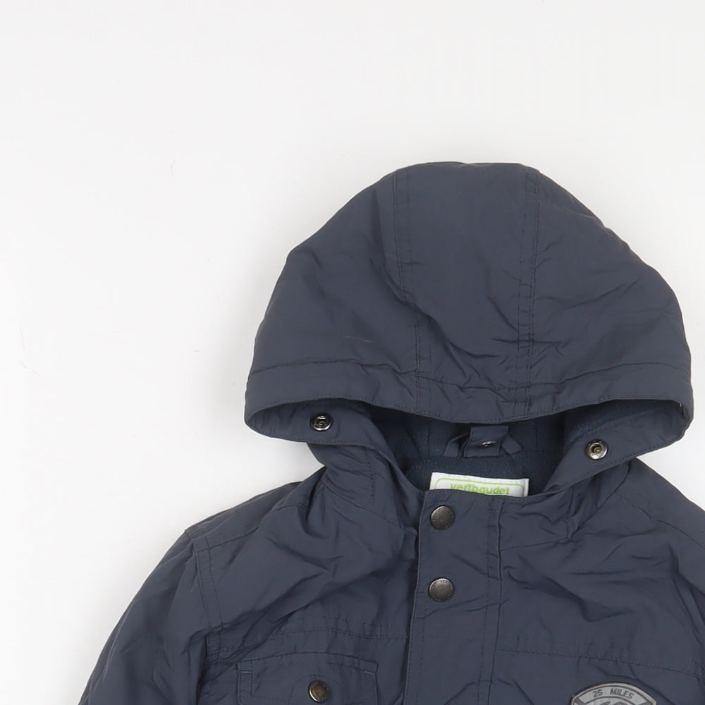 Vertbaudet Boys Blue Basic Coat Coat Size 4 Years Zip - Logo, Embroidered