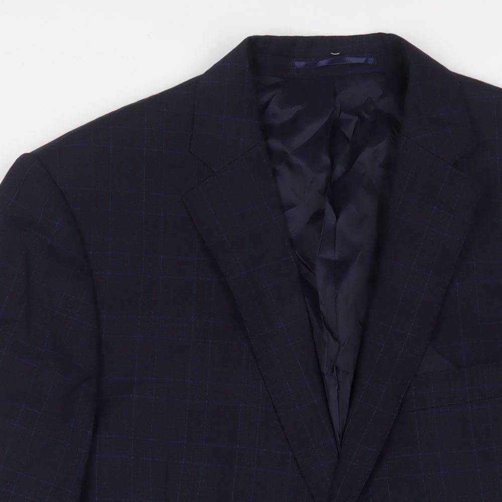 Austin Reed Mens Blue Plaid Wool Jacket Suit Jacket Size 42 Regular