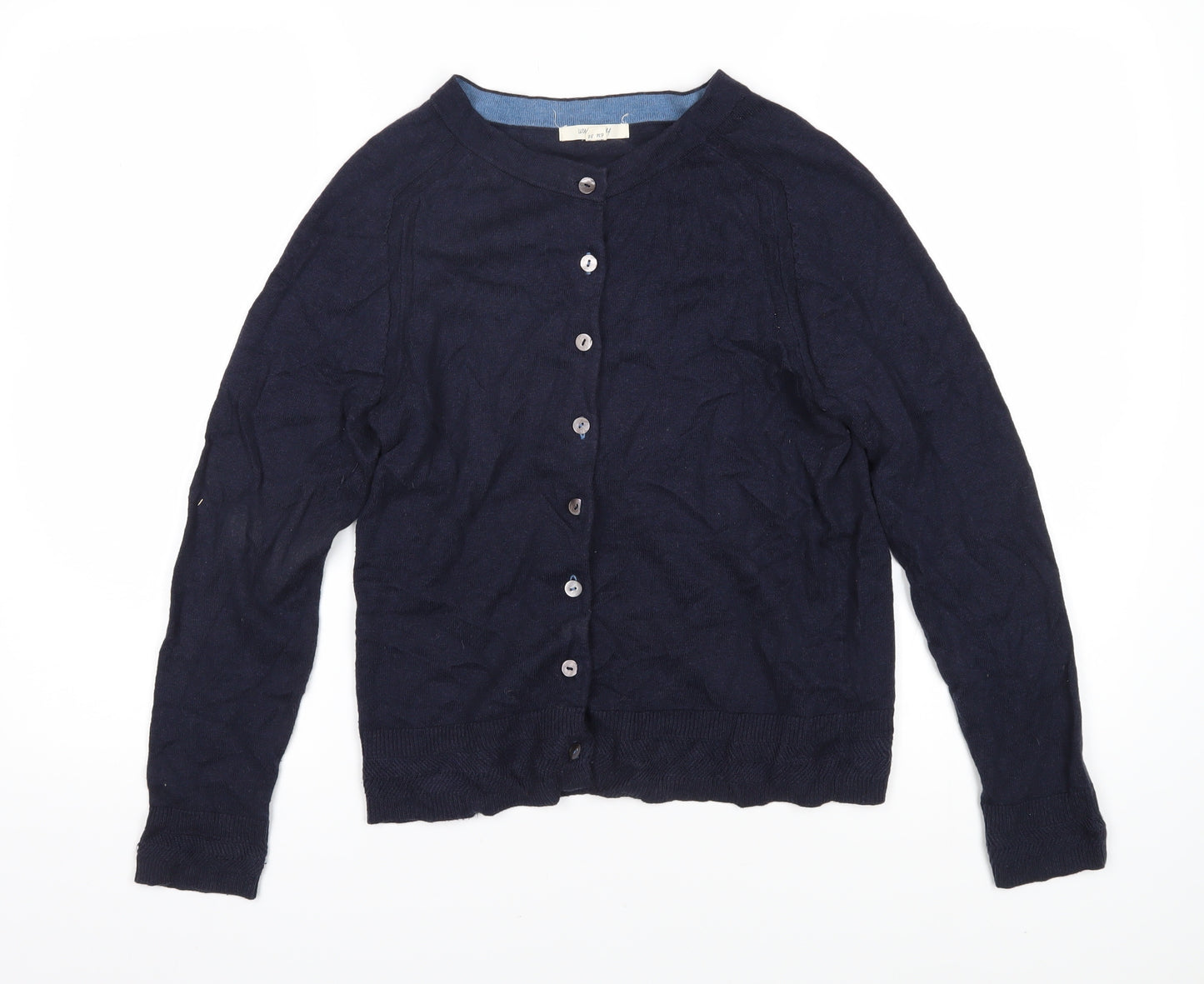 White Stuff Womens Blue Round Neck 100% Cotton Cardigan Jumper Size 8