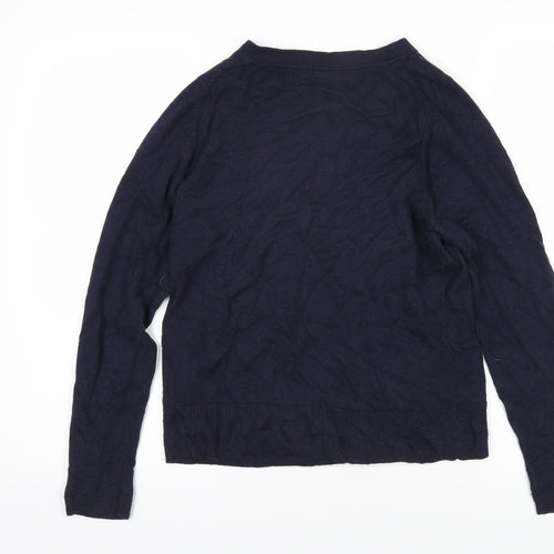 White Stuff Womens Blue Round Neck 100% Cotton Cardigan Jumper Size 8