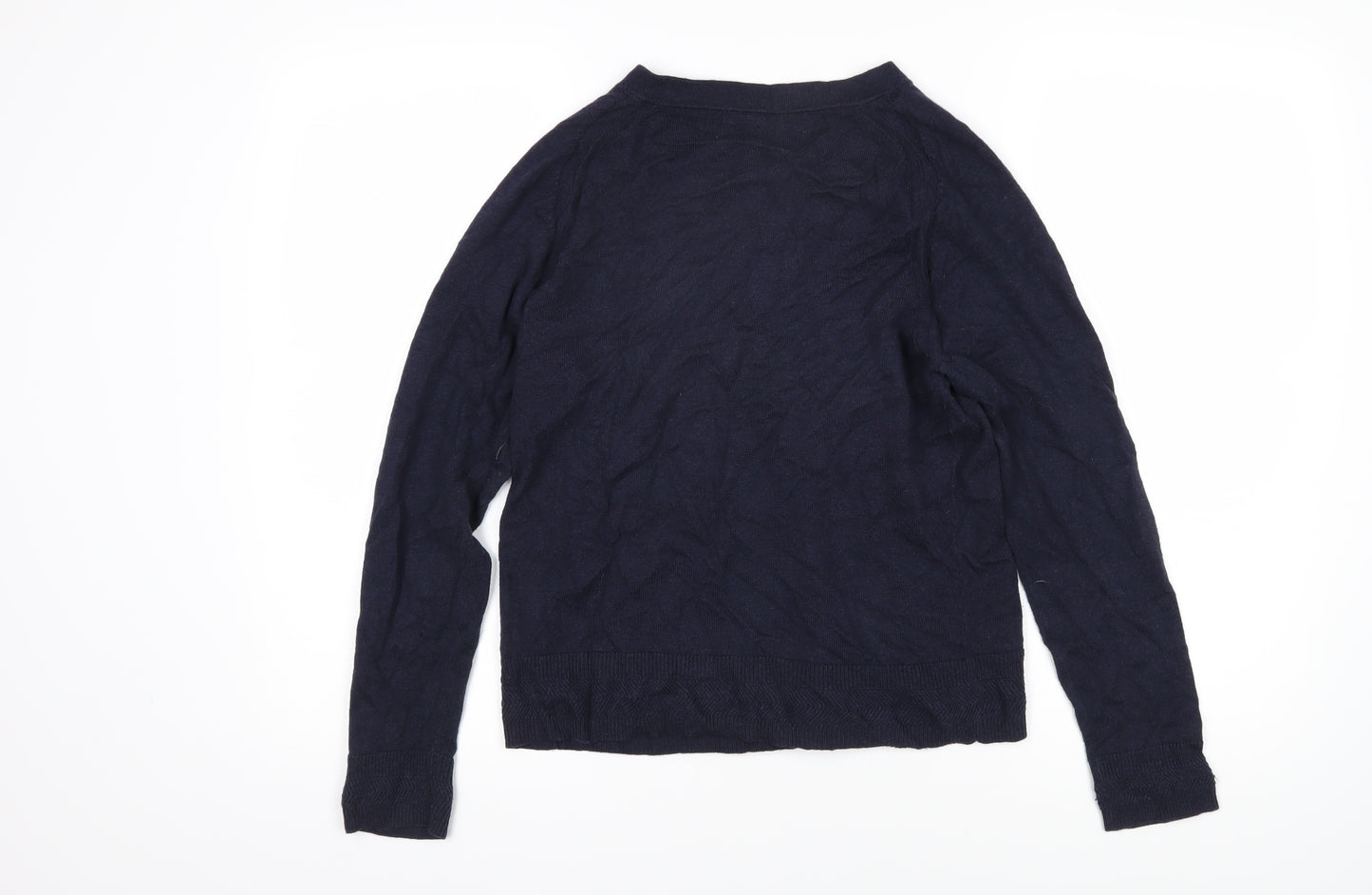 White Stuff Womens Blue Round Neck 100% Cotton Cardigan Jumper Size 8