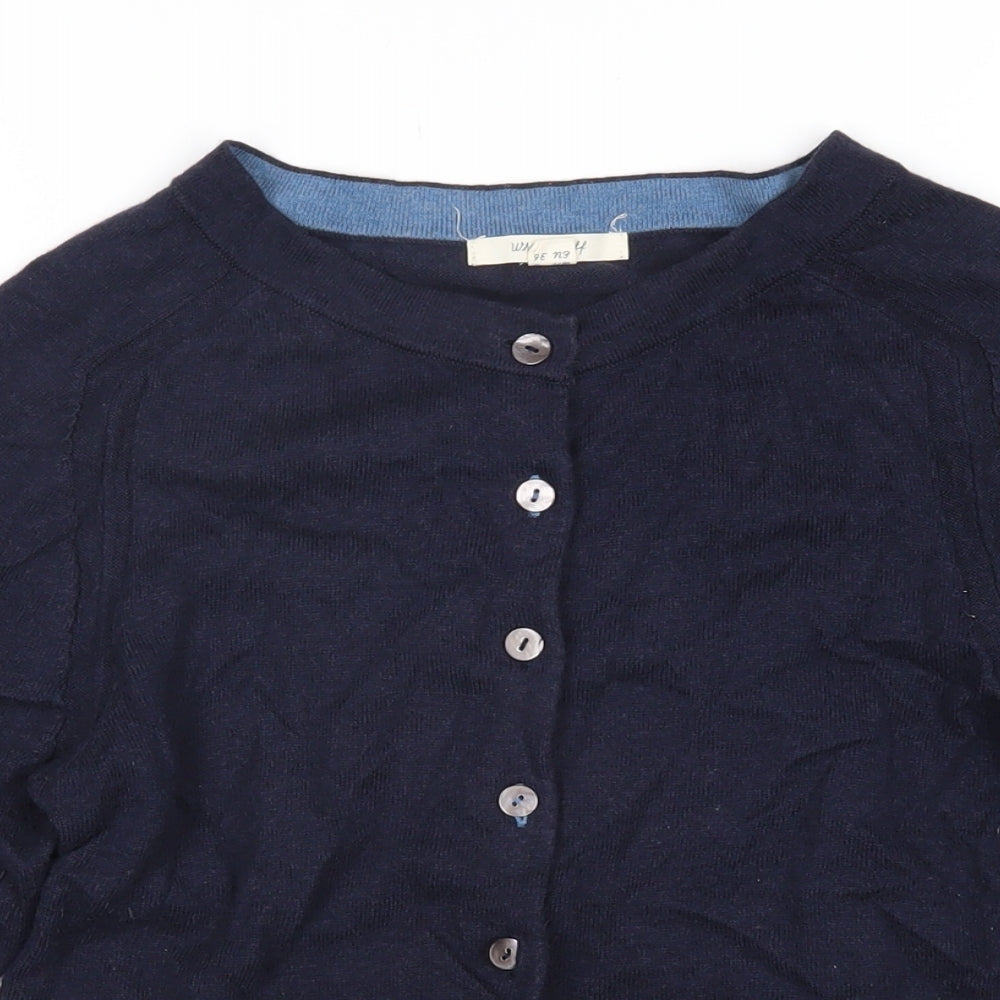 White Stuff Womens Blue Round Neck 100% Cotton Cardigan Jumper Size 8