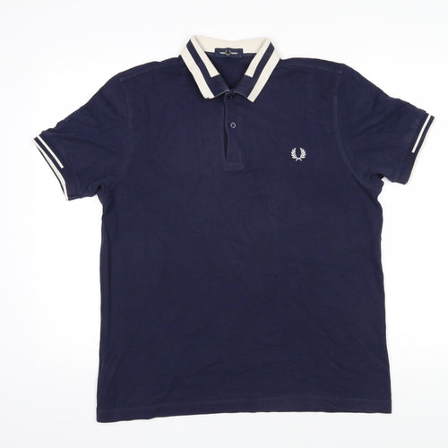 Fred Perry Mens Blue 100% Cotton Polo Size L Collared Button