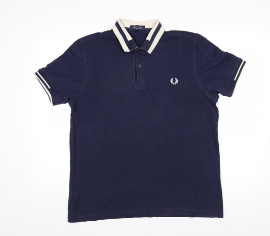 Fred Perry Mens Blue 100% Cotton Polo Size L Collared Button