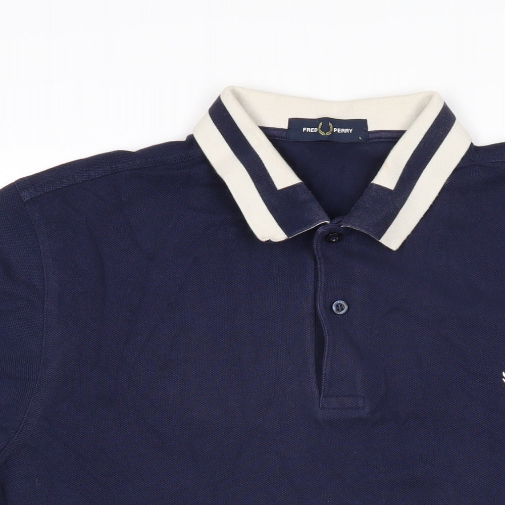 Fred Perry Mens Blue 100% Cotton Polo Size L Collared Button