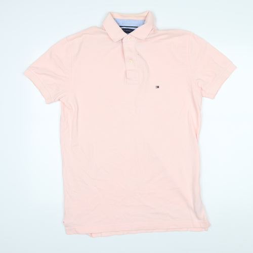 Tommy Hilfiger Mens Pink 100% Cotton Polo Size M Collared Button