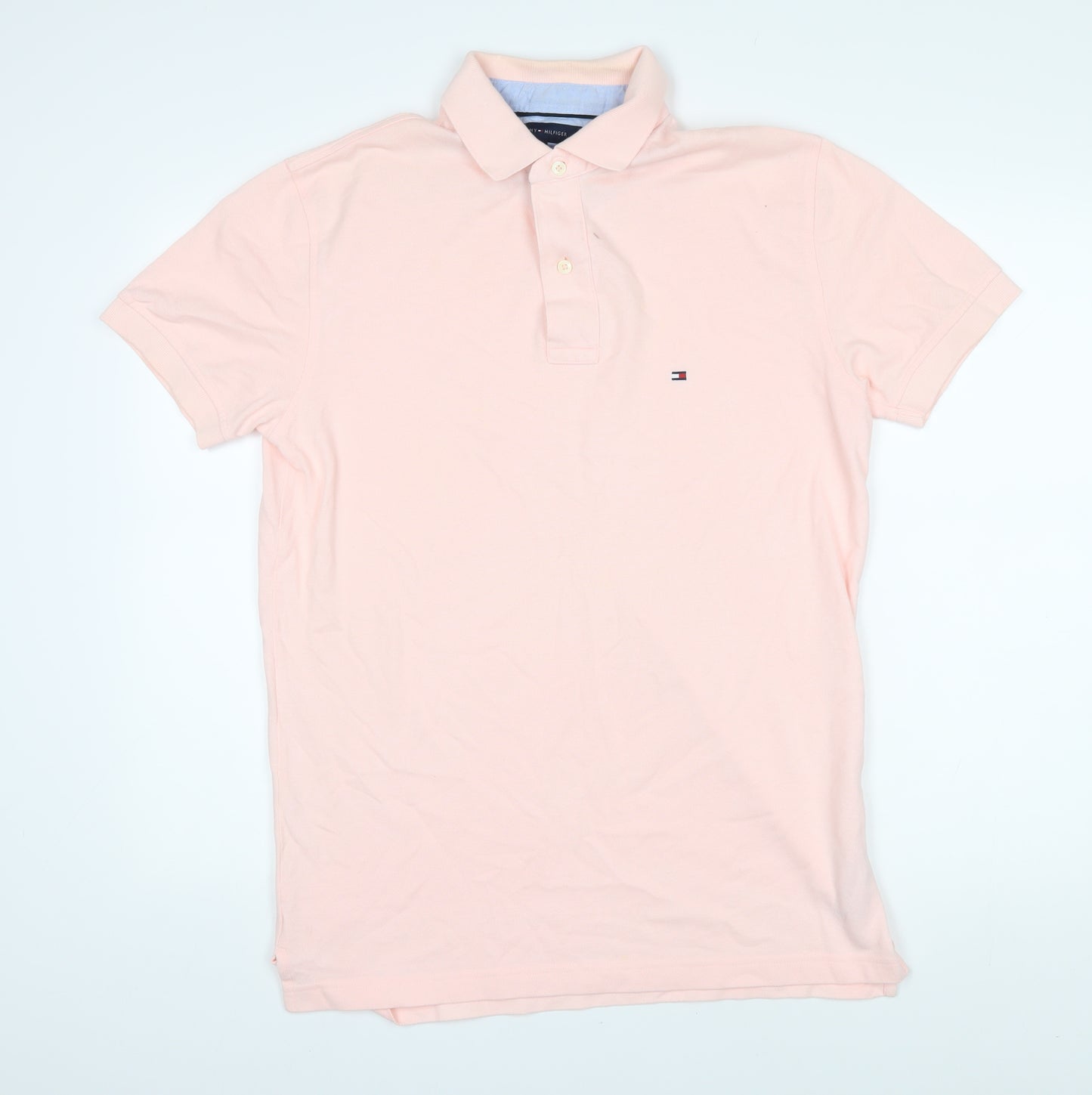 Tommy Hilfiger Mens Pink 100% Cotton Polo Size M Collared Button