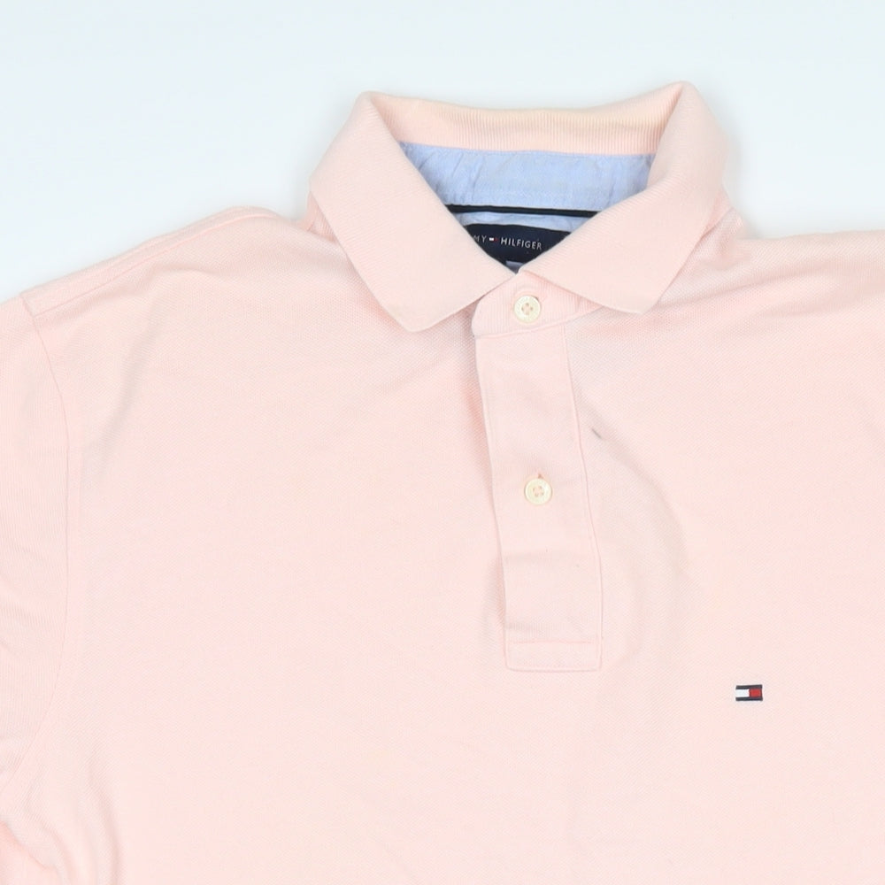 Tommy Hilfiger Mens Pink 100% Cotton Polo Size M Collared Button