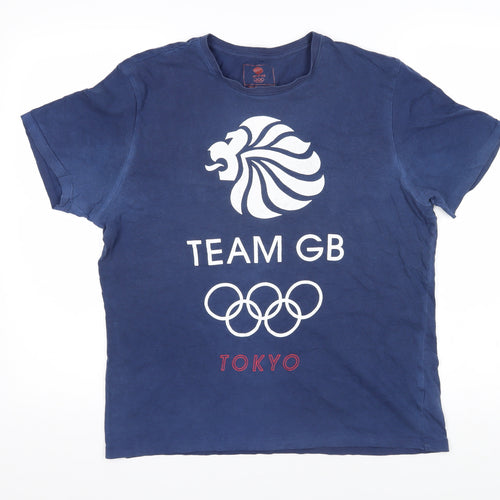 Team GB Mens Blue Cotton T-Shirt Size M Round Neck - Team GB Tokyo