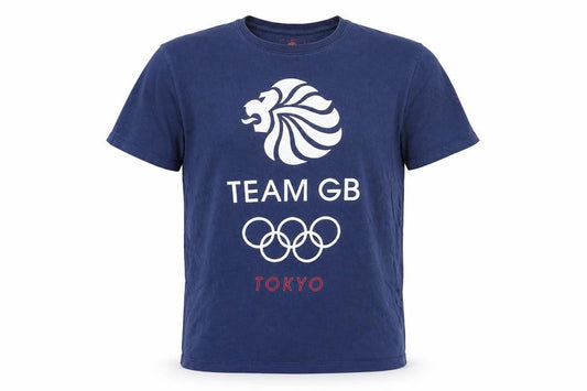 Front view of Team GB men’s blue cotton t-shirt, size M, round neck - team gb tokyo