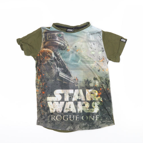 Star Wars Boys Green Polyester Blend Basic T-Shirt Size 7-8 Years Round Neck Pullover - Star Wars Rogue One