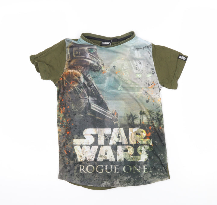 Star Wars Boys Green Polyester Blend Basic T-Shirt Size 7-8 Years Round Neck Pullover - Star Wars Rogue One
