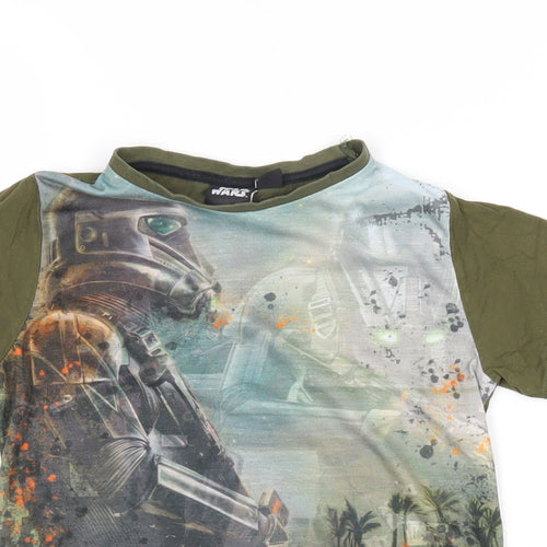 Star Wars Boys Green Polyester Blend Basic T-Shirt Size 7-8 Years Round Neck Pullover - Star Wars Rogue One