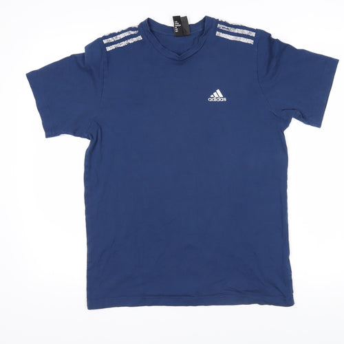 adidas Mens Blue 100% Cotton Basic T-Shirt Size S Round Neck Pullover - Adidas