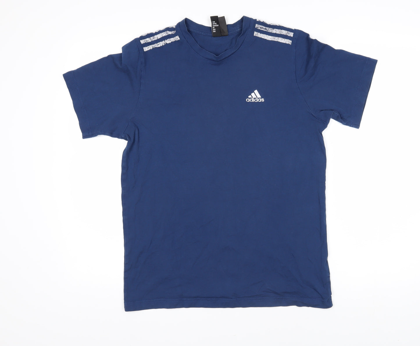 adidas Mens Blue 100% Cotton Basic T-Shirt Size S Round Neck Pullover - Adidas
