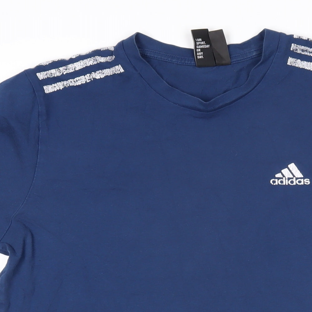adidas Mens Blue 100% Cotton Basic T-Shirt Size S Round Neck Pullover - Adidas