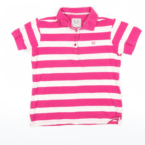Crew Clothing Womens Pink Striped 100% Cotton Basic Polo Size 12 Collared