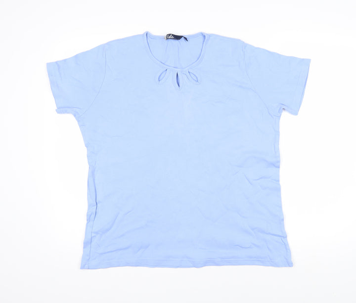 Isle Womens Blue 100% Cotton Basic T-Shirt Size L Roll Neck