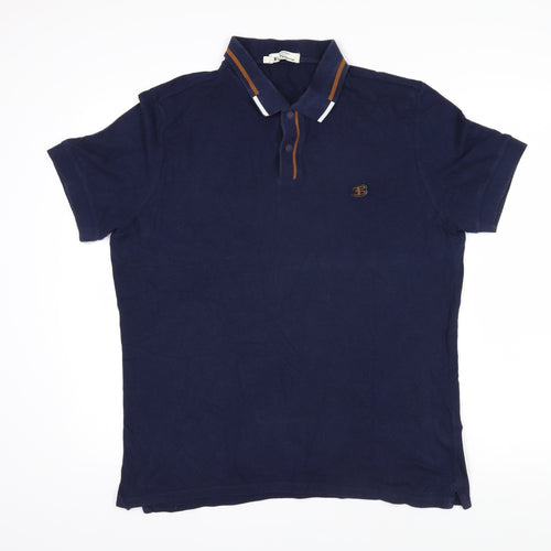 Ben Sherman Mens Blue 100% Cotton Polo Size L Collared Snap