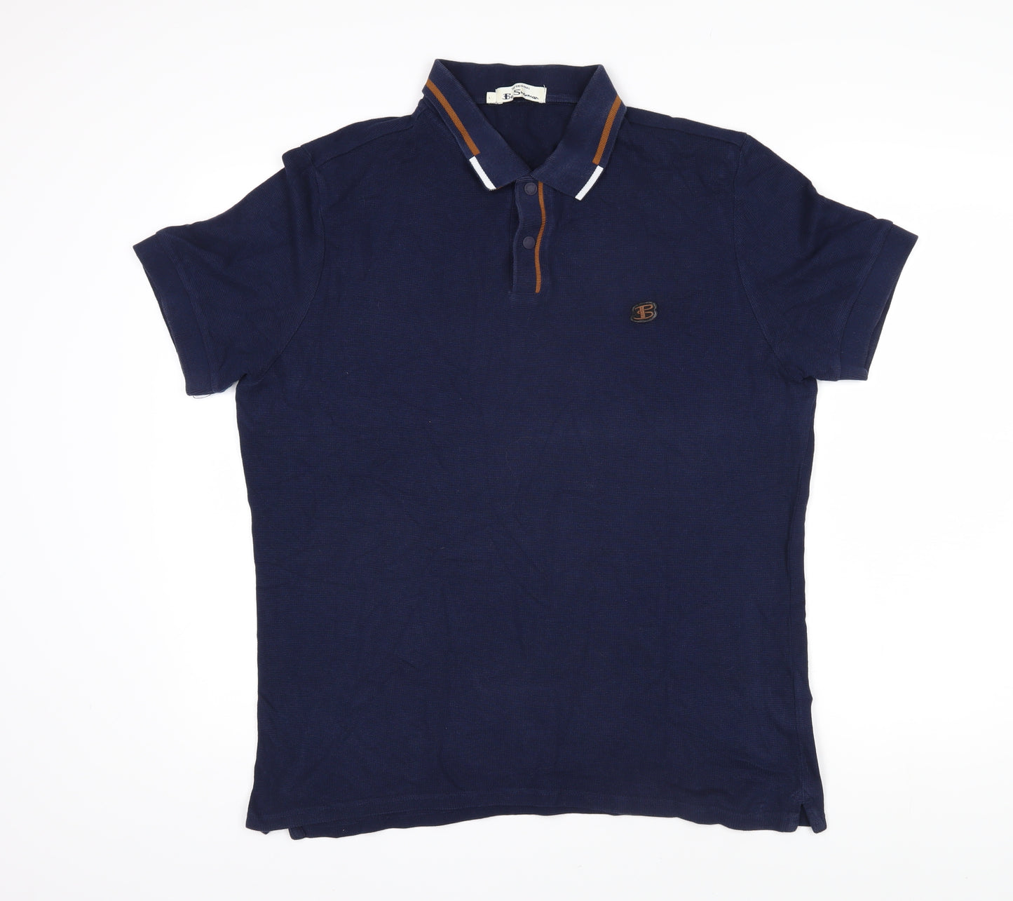 Ben Sherman Mens Blue 100% Cotton Polo Size L Collared Snap