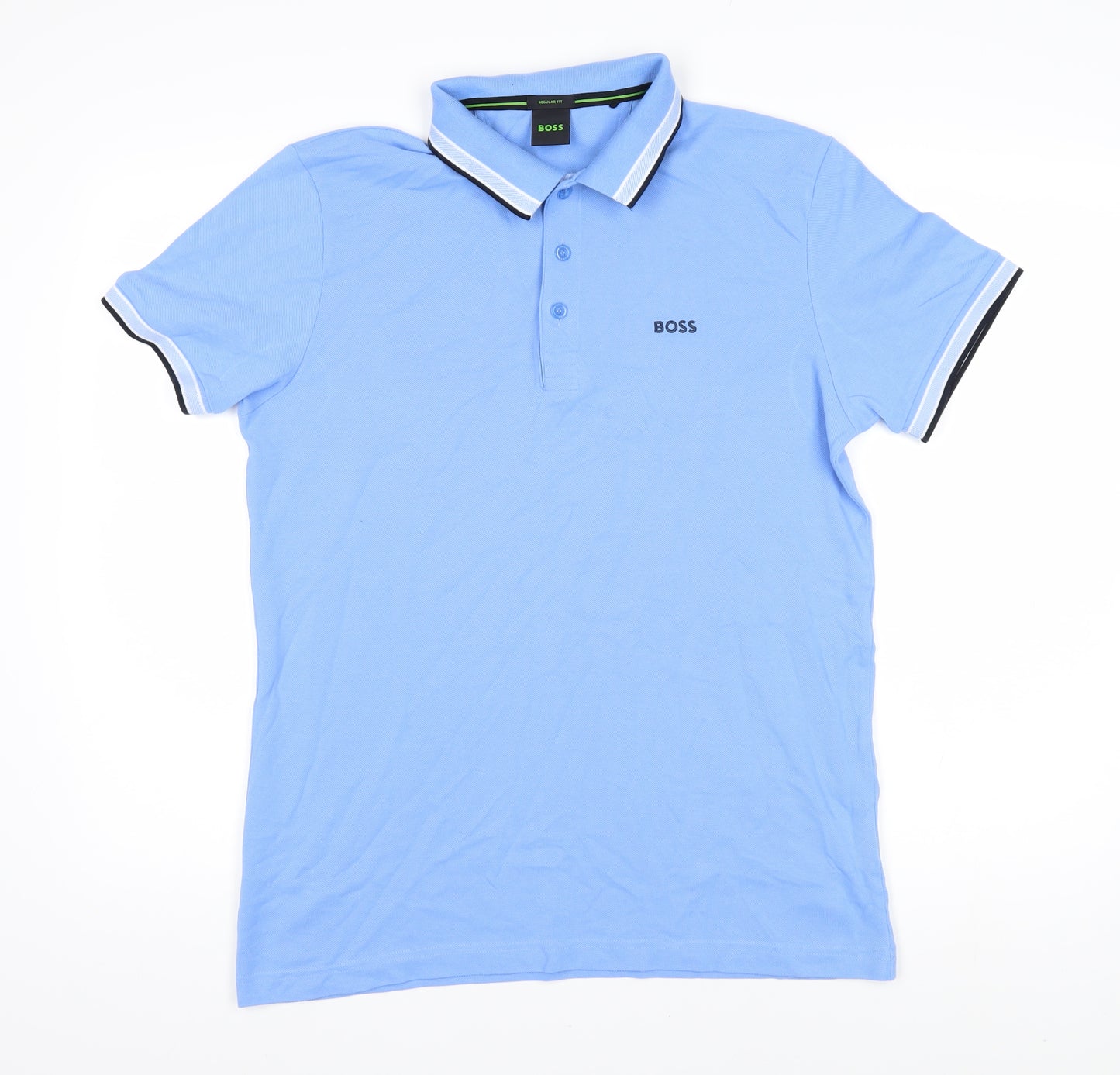 Boss Mens Blue 100% Cotton Polo Size L Collared Button