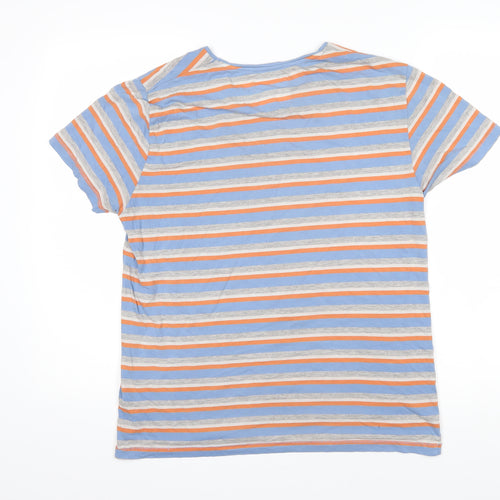 Soviet Womens Multicoloured Striped 100% Cotton Basic T-Shirt Size M Round Neck