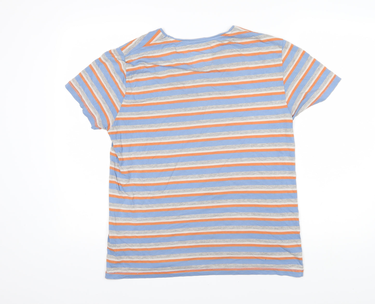 Soviet Womens Multicoloured Striped 100% Cotton Basic T-Shirt Size M Round Neck