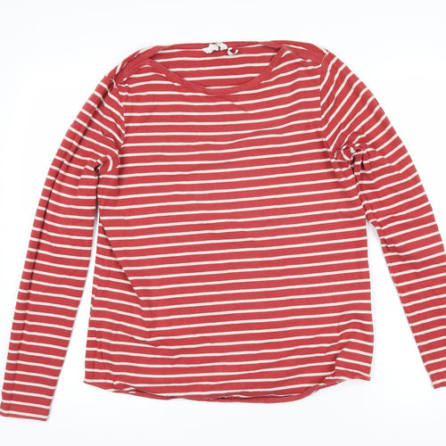 Fat Face Womens Red Striped 100% Cotton Basic T-Shirt Size 12 Boat Neck
