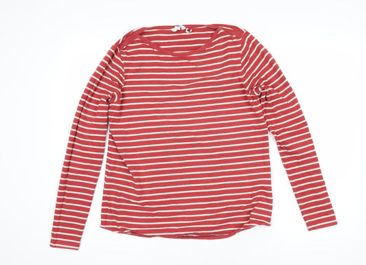 Fat Face Womens Red Striped 100% Cotton Basic T-Shirt Size 12 Boat Neck