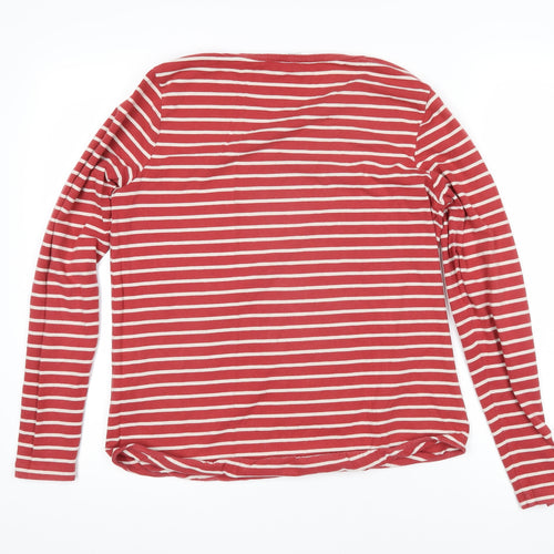 Fat Face Womens Red Striped 100% Cotton Basic T-Shirt Size 12 Boat Neck