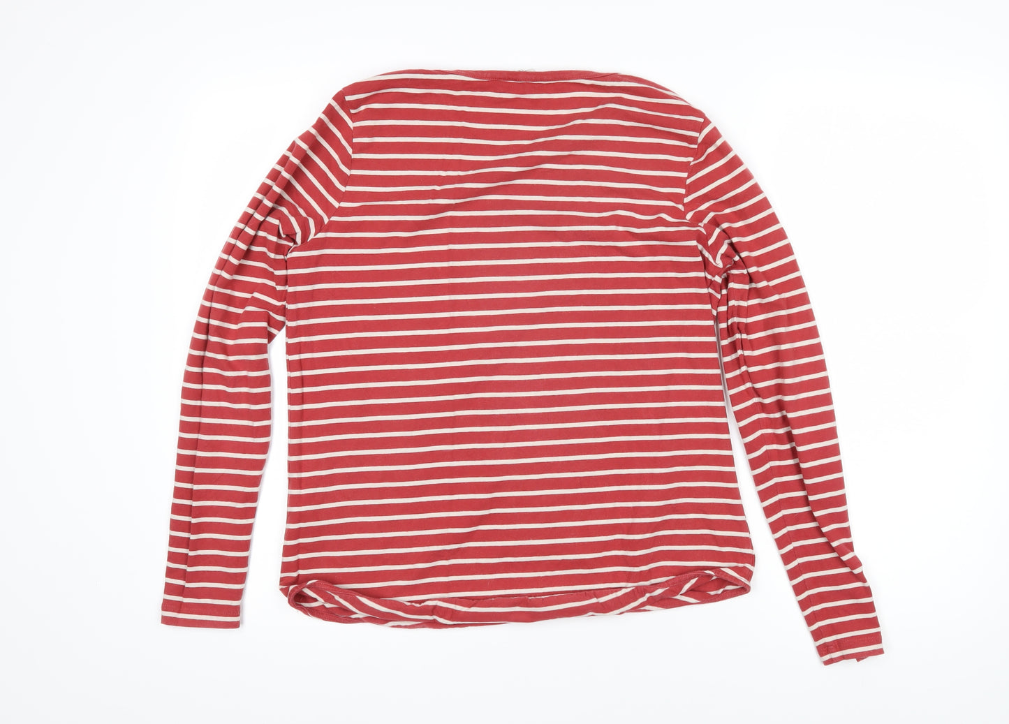 Fat Face Womens Red Striped 100% Cotton Basic T-Shirt Size 12 Boat Neck