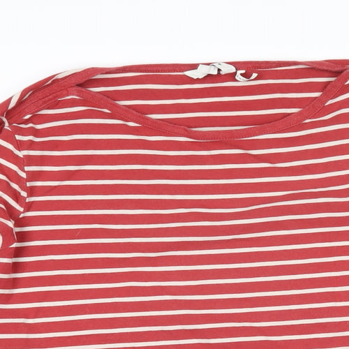 Fat Face Womens Red Striped 100% Cotton Basic T-Shirt Size 12 Boat Neck