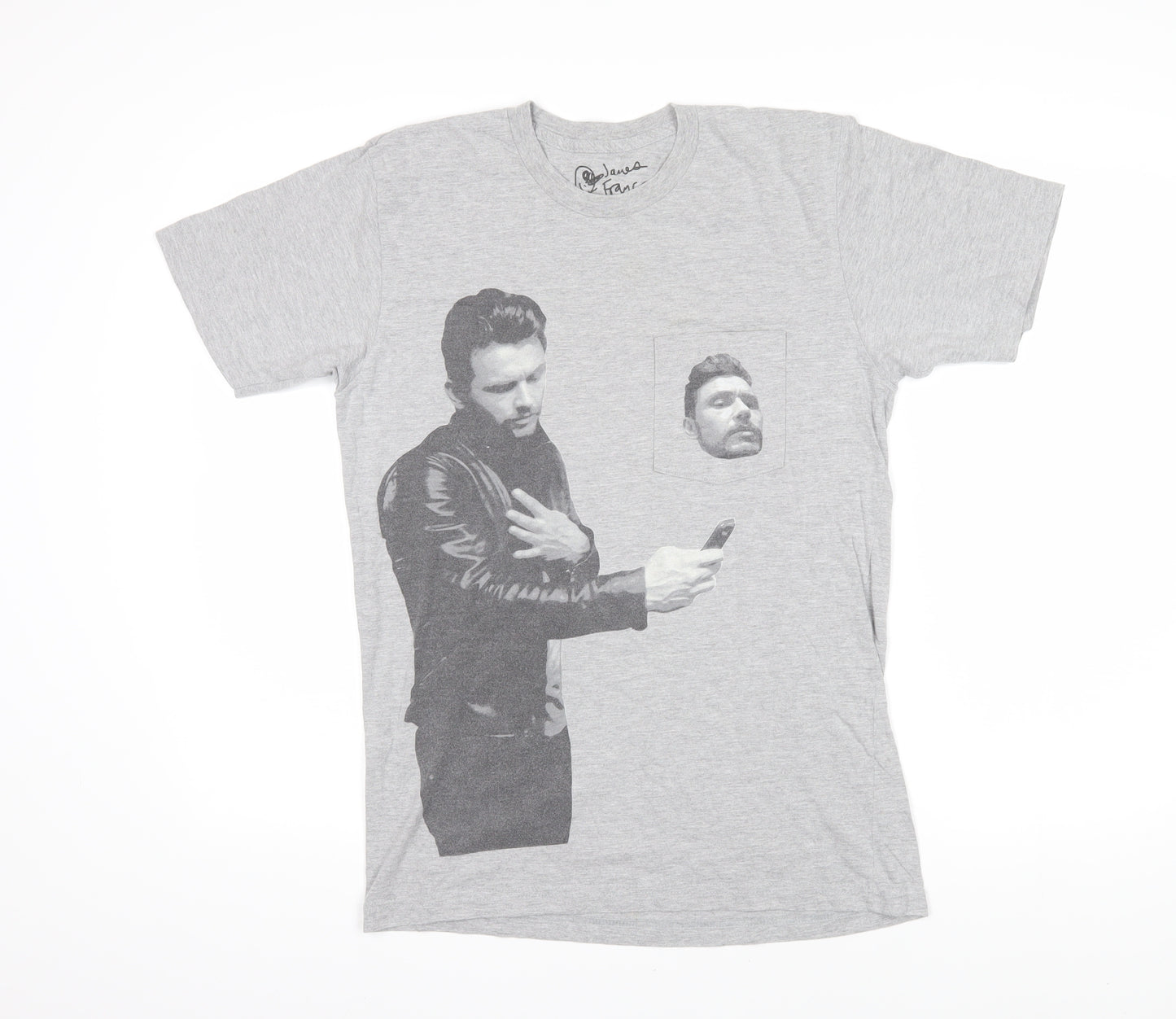 James Franco Mens Grey Cotton T-Shirt Size M Round Neck