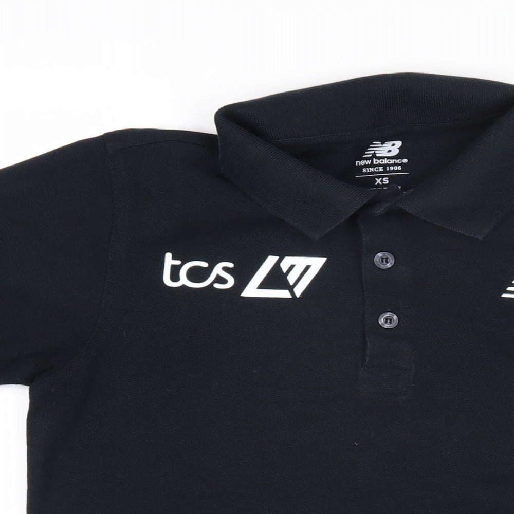 New Balance Womens Black 100% Cotton Basic Polo Size XS Collared - tcs New Balance logo