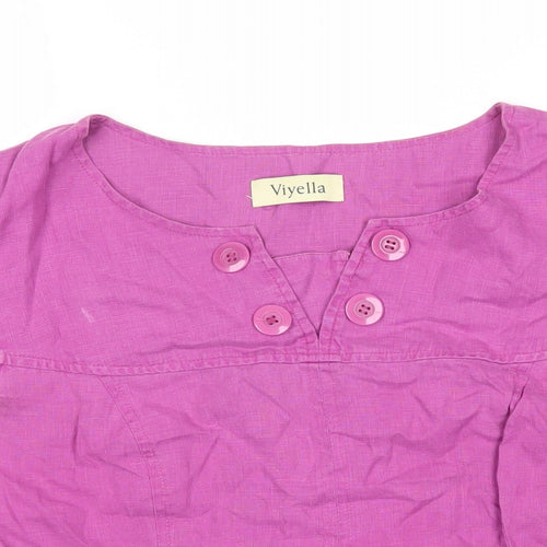 Viyella Womens Pink Linen Basic Blouse Size 12 Boat Neck