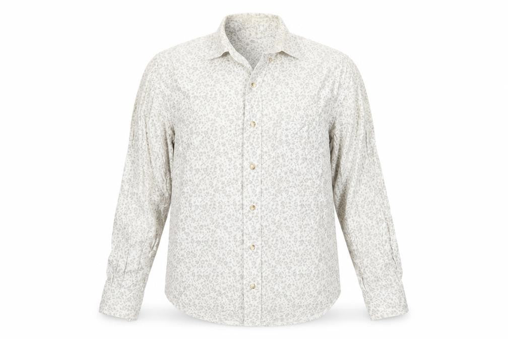 Front view of City Mind women’s grey floral 100% cotton basic blouse, size M, collared
