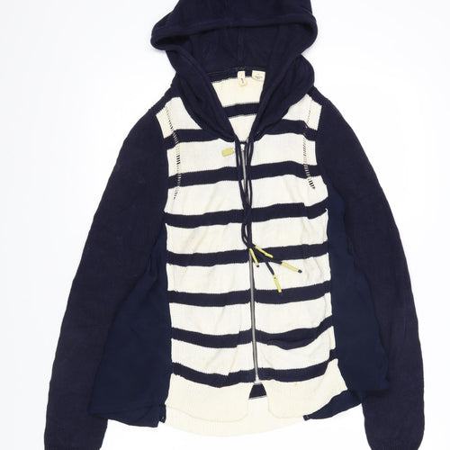 MOTH Womens Blue V-Neck Striped Cotton Cardigan Jumper Size S